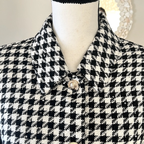 Jason Wu 2 Piece Crop Jacket Matching Sleeveless Top Black/White Check Sequins - Picture 3 of 10